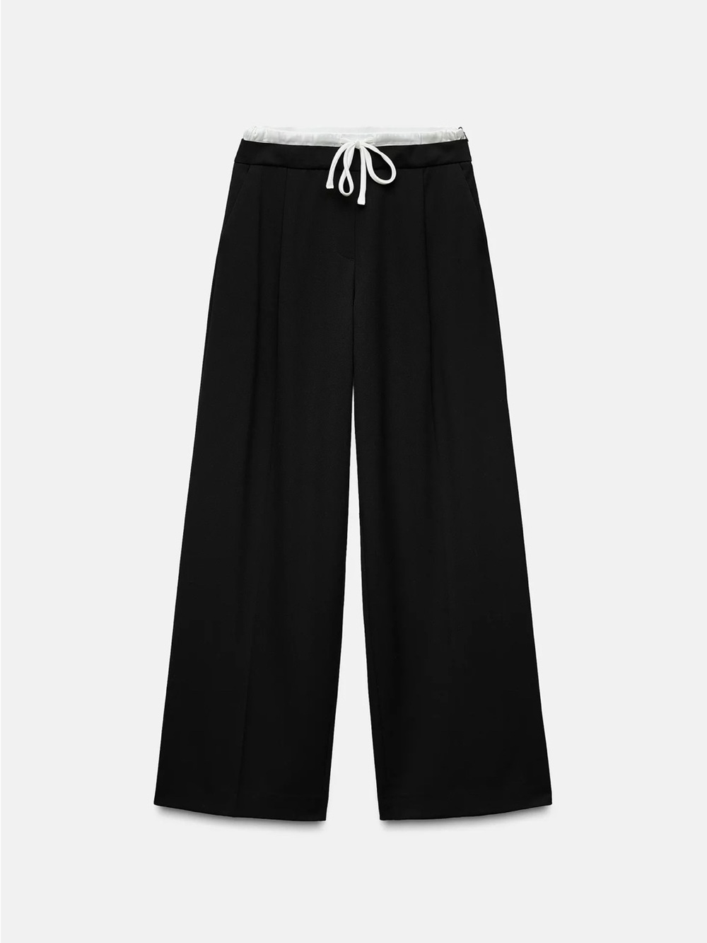 Zara Black Wide-Leg Pants with White Drawstring Waist